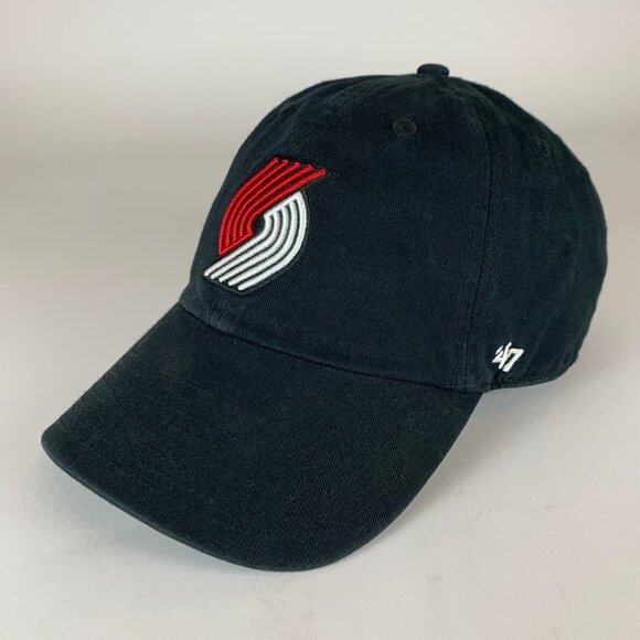 Portland Trailblazers NBA Black 47 Brand Clean Up Relaxed Fit Strapback Hat - Picture 1 of 6